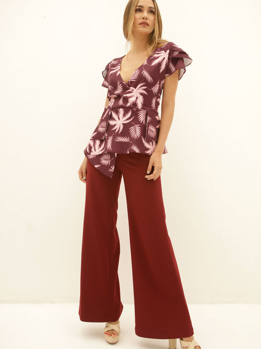 Blusa estampada color vino tinto