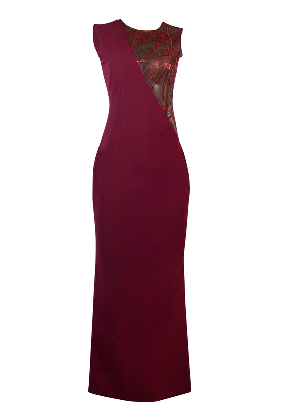 Vestido largo vinotinto