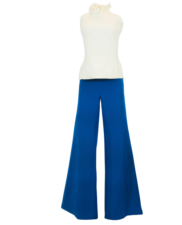 Conjunto blusa y pantalón azul petróleo